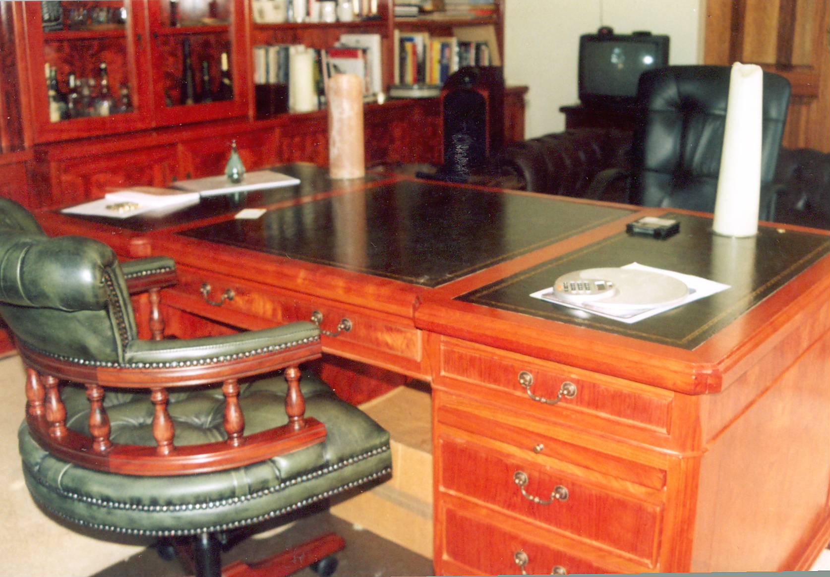Leather insert gold foiling gold tooling desk Chippendale desk partner's-desk