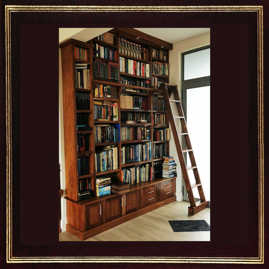 Bookshelf with ladder and secret hiding places modern low cabinets with classy look
